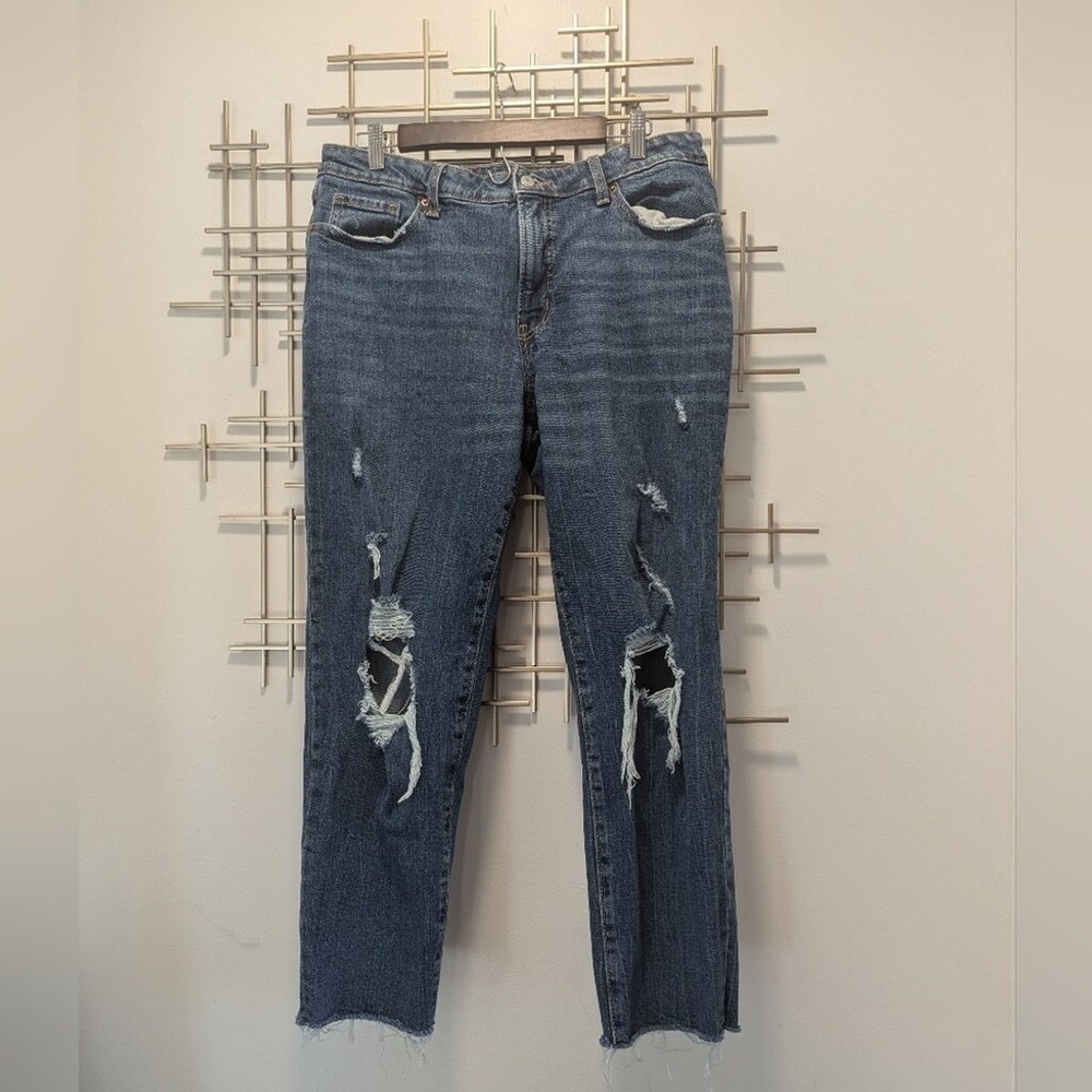 Old Navy OG Straight Jeans Blue Distressed High Rise Womens 14